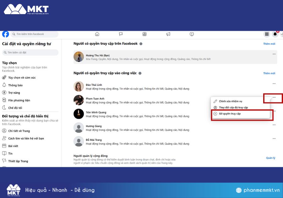 Cách xóa quyền quản trị trên Fanpage