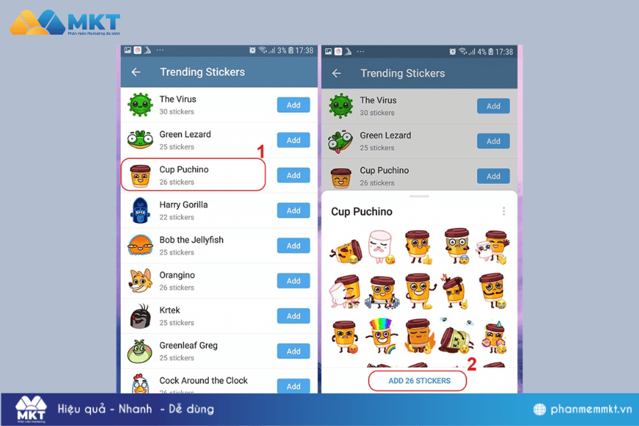Chọn vào bộ sticker, xem hình và chọn Add để tiến hành tải về Bạn đã biết cách tải sticker Telegram về máy chưa?