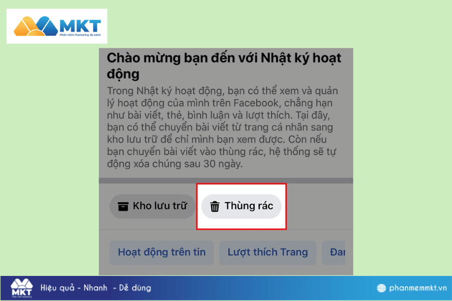 Chọn Thùng rác. Hướng dẫn chi tiết các cách vào thùng rác Facebook dễ dàng, nhanh chóng