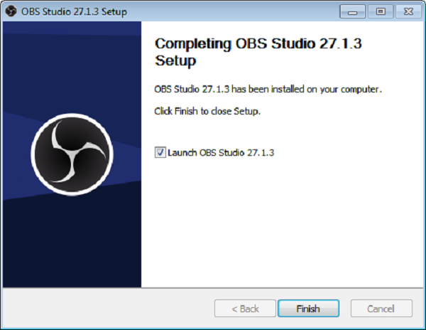 kết thúc quá trình cài đặt Obs Studio