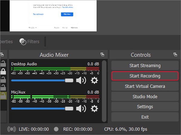 Nhấn Start Rrecording 