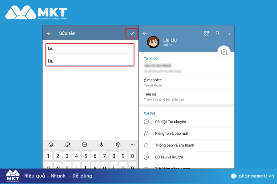 Nhập Họ và Tên mà bạn muốn thay đổi Cách đổi tên Telegram cực dễ thao tác, tiết kiệm thời gian