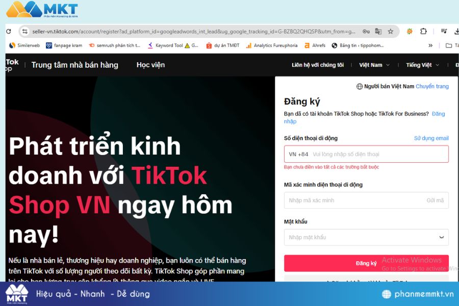 Truy cập vào trang TikTok Shop và đăng ký tài khoản Tiếp Thị Liên Kết TikTok Shop Là Gì