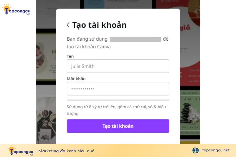 Nhập email để tạo tài khoản Nhập email để tạo tài khoản