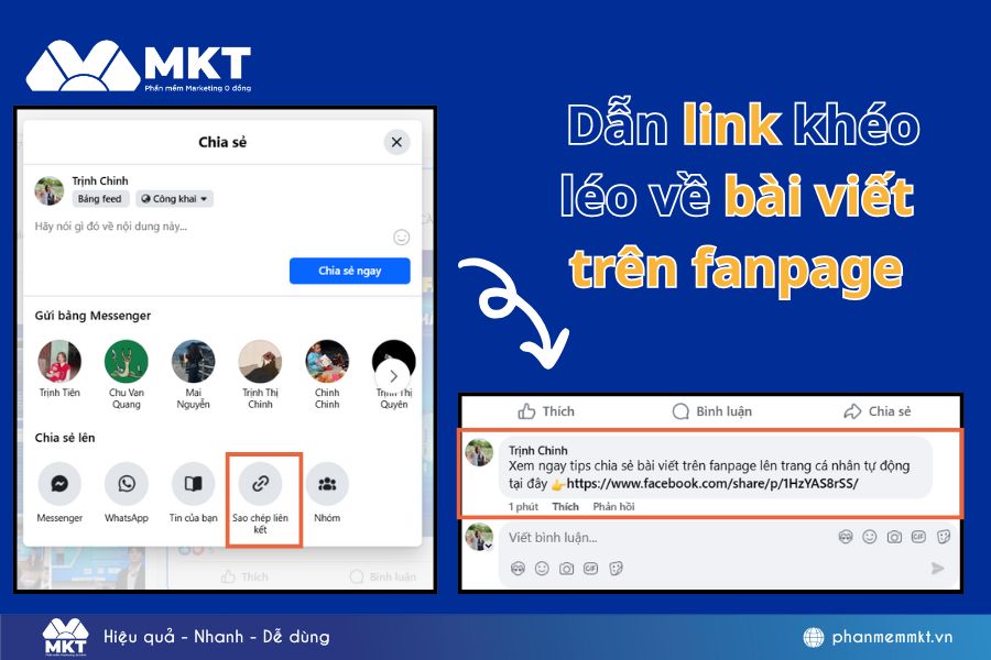chia sẻ bài viết trên fanpage lên trang cá nhân