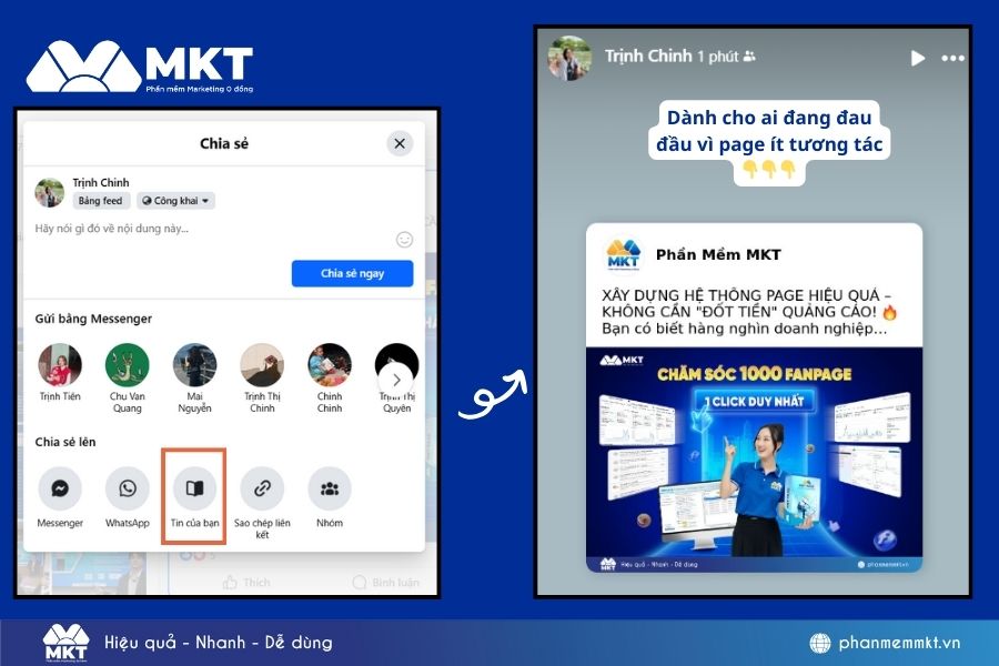 chia sẻ bài viết trên fanpage lên trang cá nhân