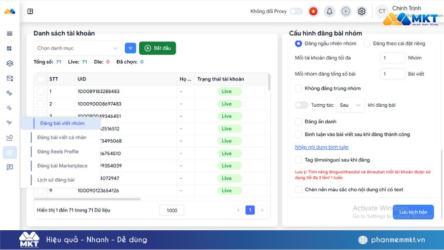 Chuyên viên tư vấn BĐS Giao diện Phần mềm MKT Care