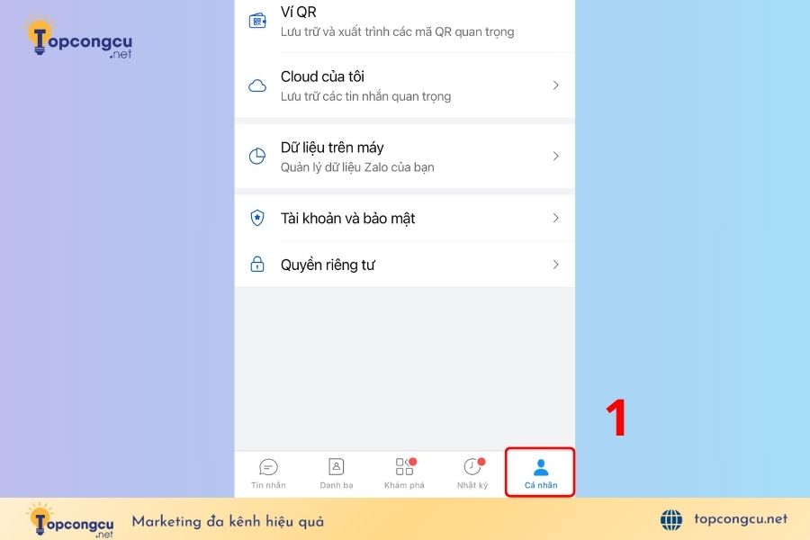 Nhấn vào mục cá nhân