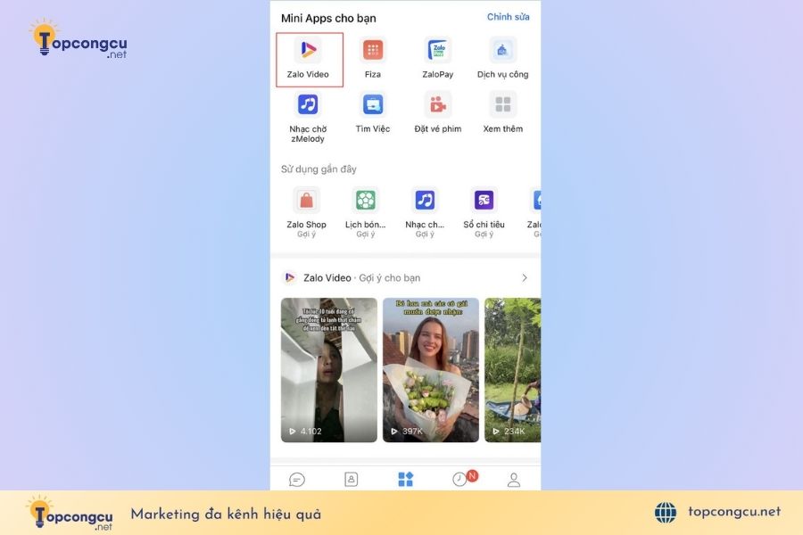 Chọn mục khám phá để mở Zalo video