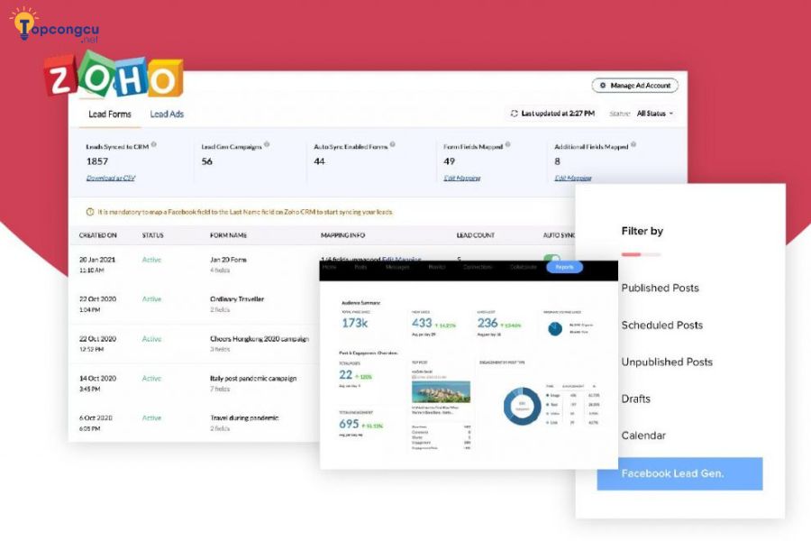 Phần mềm quản lý Fanpage - Zoho Phần mềm quản lý Fanpage - Zoho