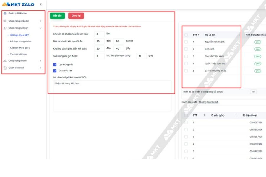Tính năng của phần mềm MKT Zalo