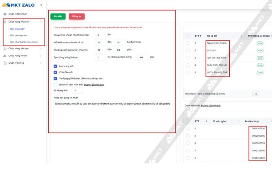 Tính năng của phần mềm MKT Zalo