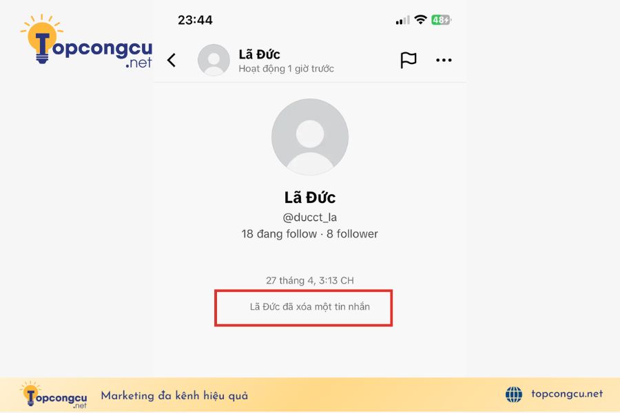 Xóa tin nhắn trên tiktok người kia có biết không
